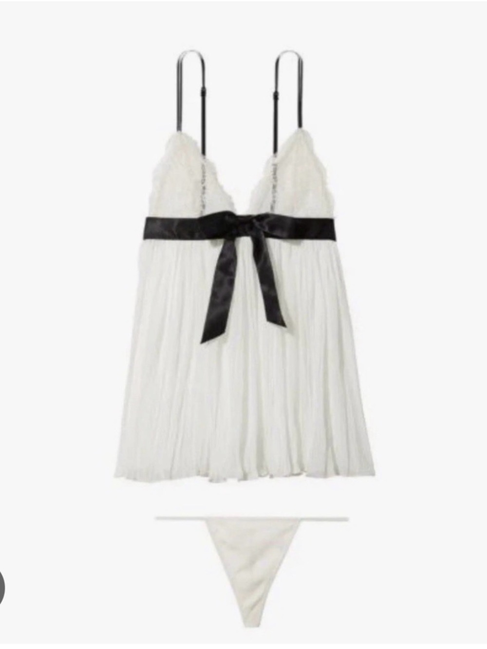 NWT VICTORIA SECRET WHITE AND BLACK PLEATED BABYDOLL SET SIZE MEDIUM
